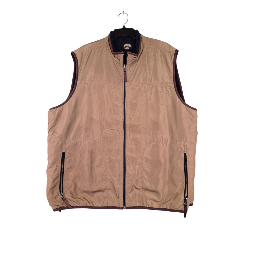 Madison Creek Outfitters Mens Tan Navy Sherpa Lined Reversible Full Zip Vest 2XL